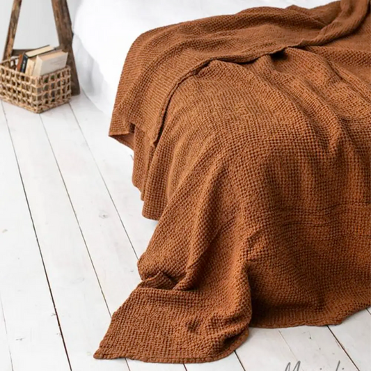 Queen Linen Waffle Coverlet