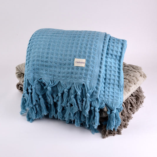 XL Waffle Organic Cotton Blanket in Tranquil Sky